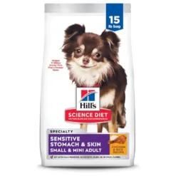 Hill's Science Diet Sensitive Stomach & Skin, Adult 1-6, Small & Mini Breeds Stomach & Skin Sensitivity Support, Dry Dog Food, Chicken Recipe, 15 lb Bag