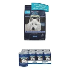 Bundle of Blue Buffalo Wilderness High Protein Natural Senior Dry Dog Food Plus Wholesome Grains, Chicken 28 lb Bag + Wet Dog Food, Turkey & Chicken Grill 12.5-oz cans (Pack of 12)